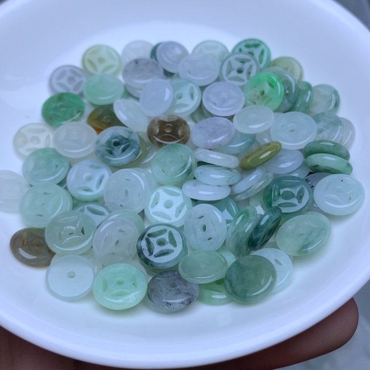 散珠翡翠卡10冰三彩金钱扣20个