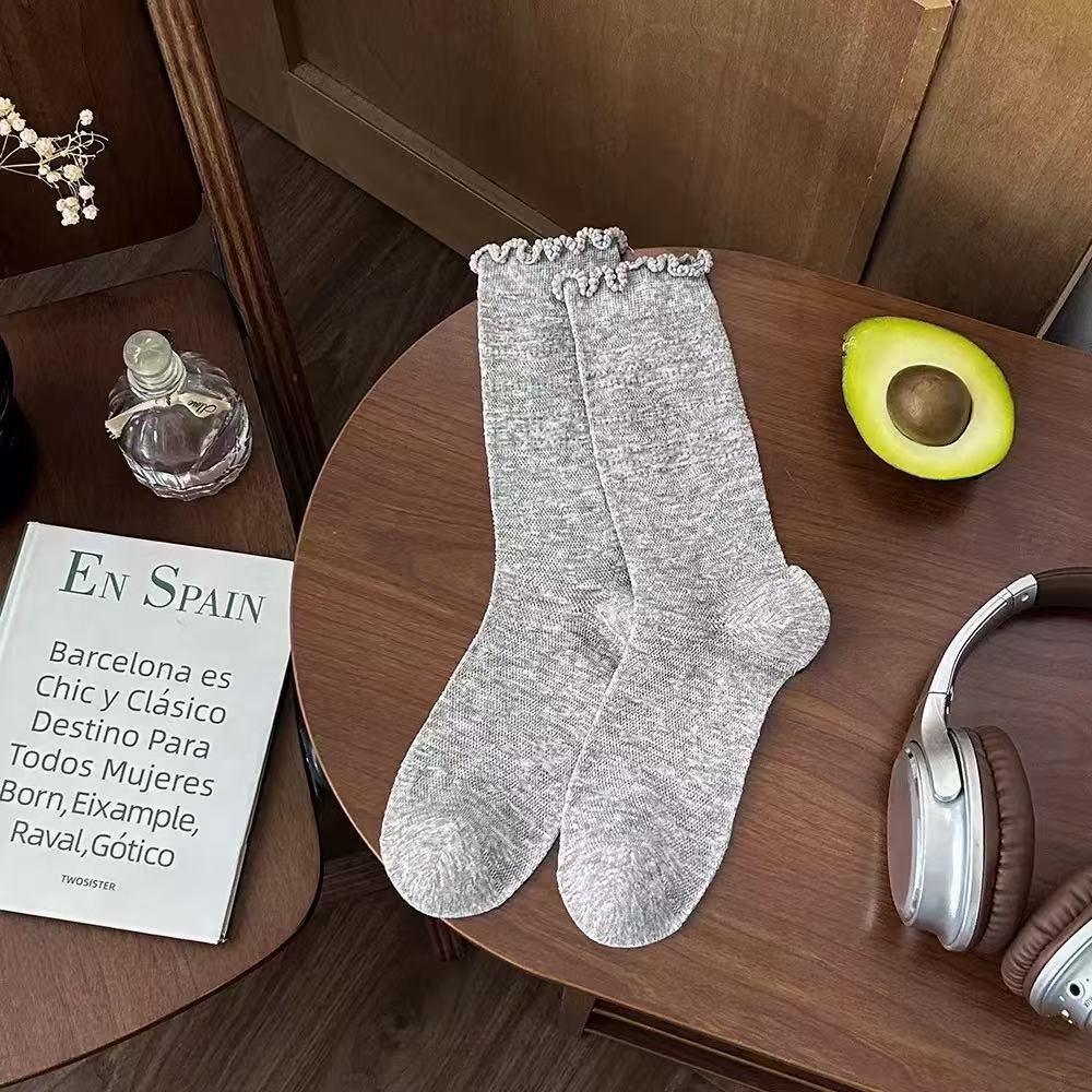 福袋，灰色芭蕾风镂空中筒袜子