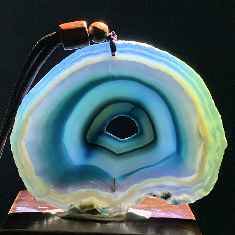 巴西玛瑙原石切片吊坠天然洞蓝色海洋之眼毛衣链291尺寸55/70/6mm