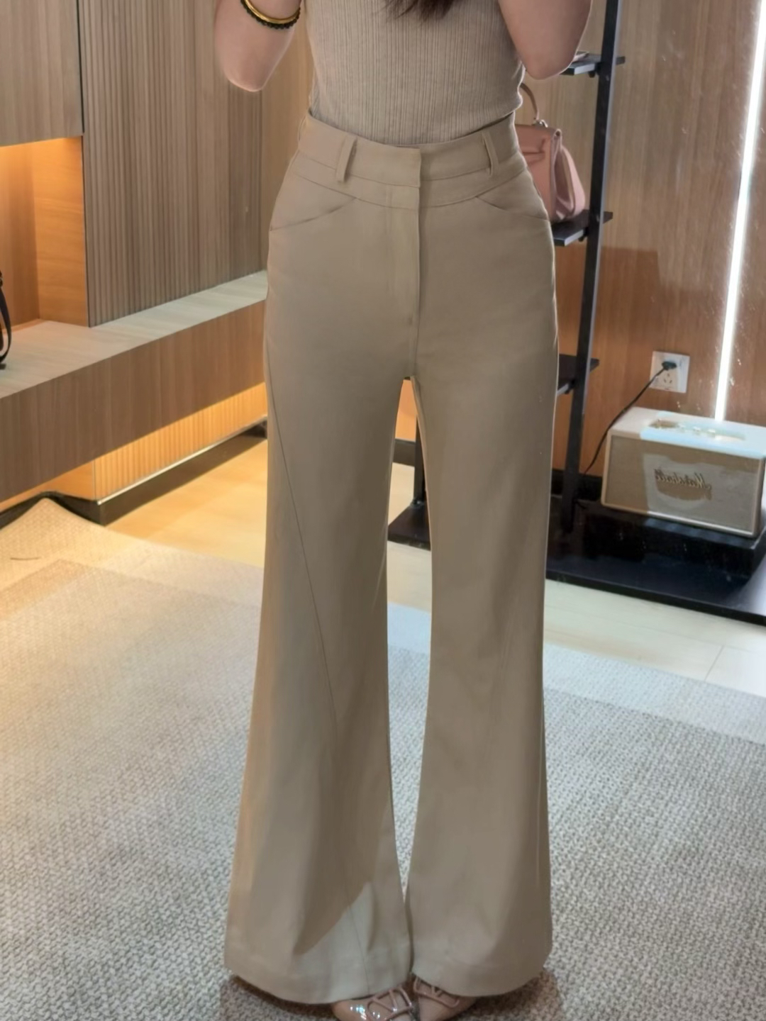 腿精神裤设计款双腰头直筒微喇西裤百搭高腰显瘦