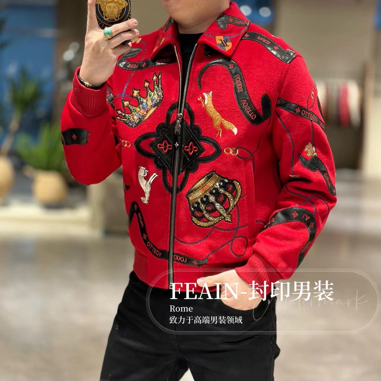 【鹅绒羊毛】高端定制全手工刺绣羊毛鹅绒男装夹克8191