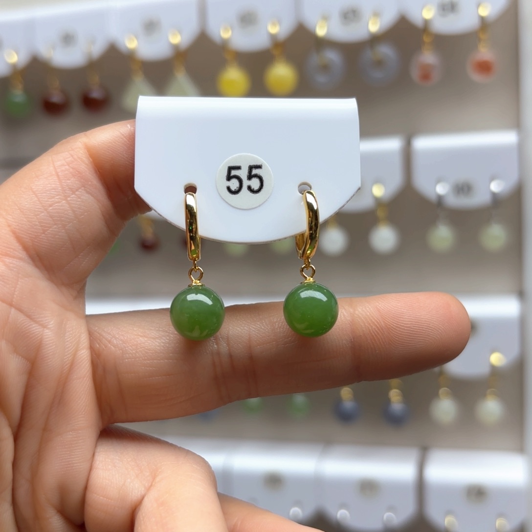 和田玉耳饰银S925镶嵌