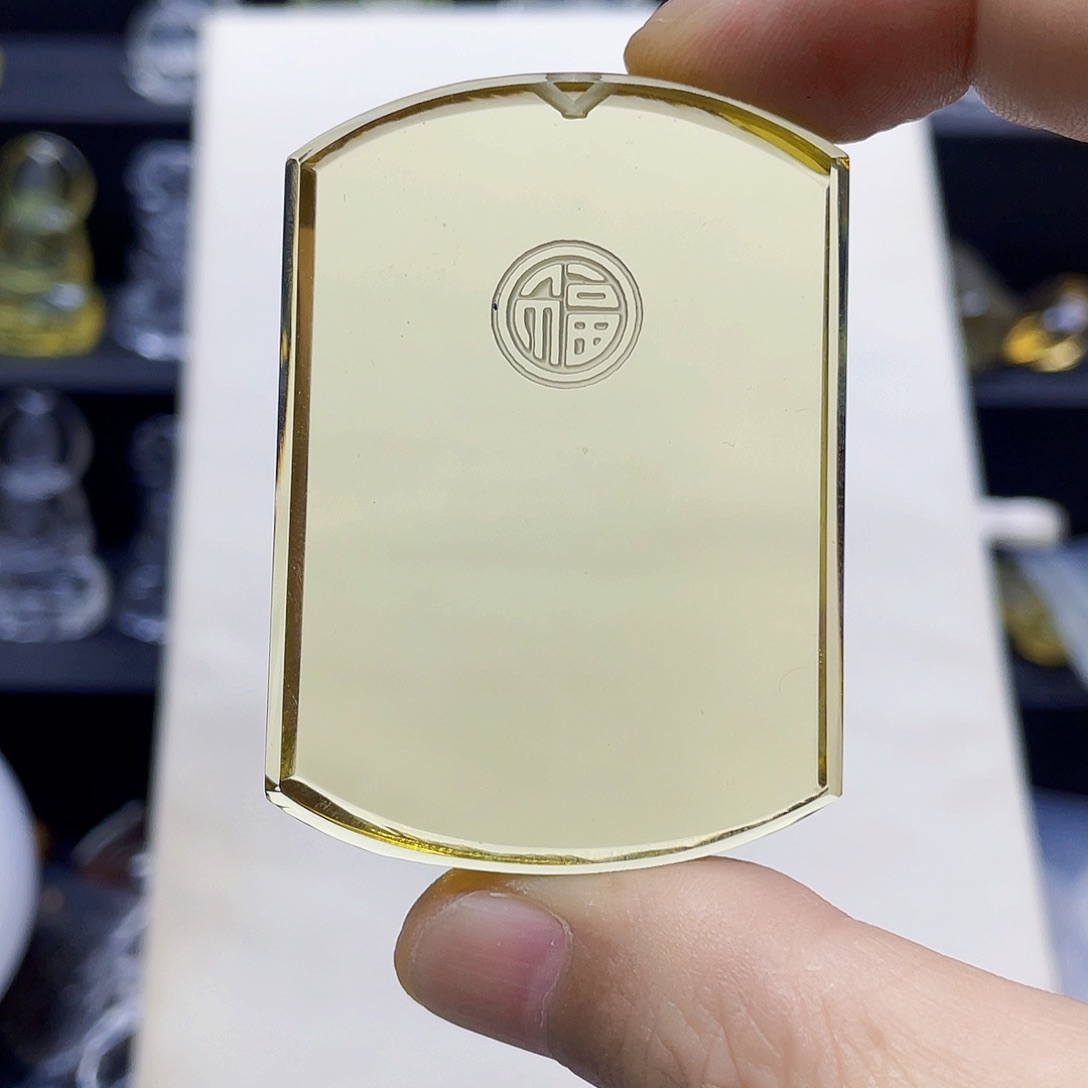 颈饰未镶嵌水晶黄水晶福字平安牌吊坠