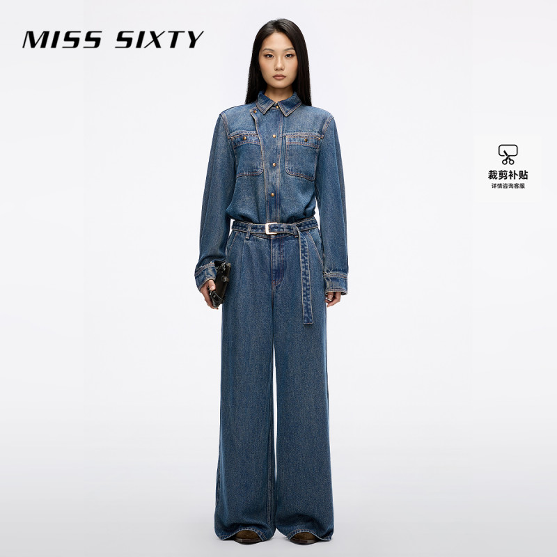 Miss Sixty2025秋冬新款莱赛尔牛仔连体裤女配腰带复古工装直筒裤
