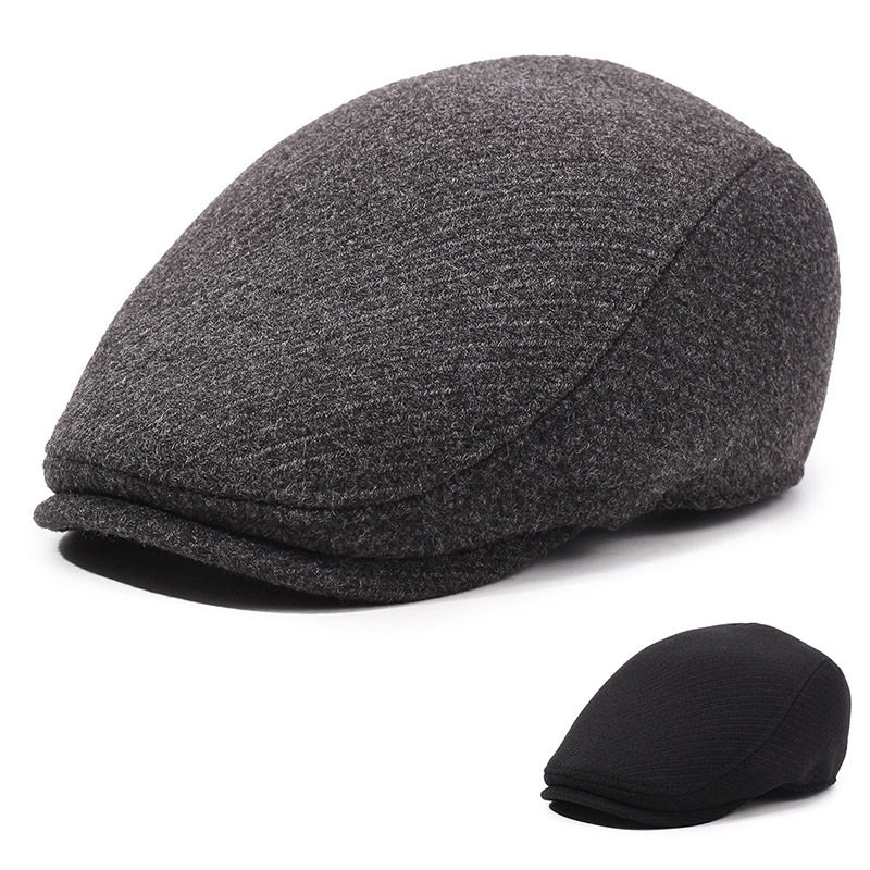 新款老人帽子男士鸭舌帽加厚保暖冬季前进帽户外复古英伦贝雷帽