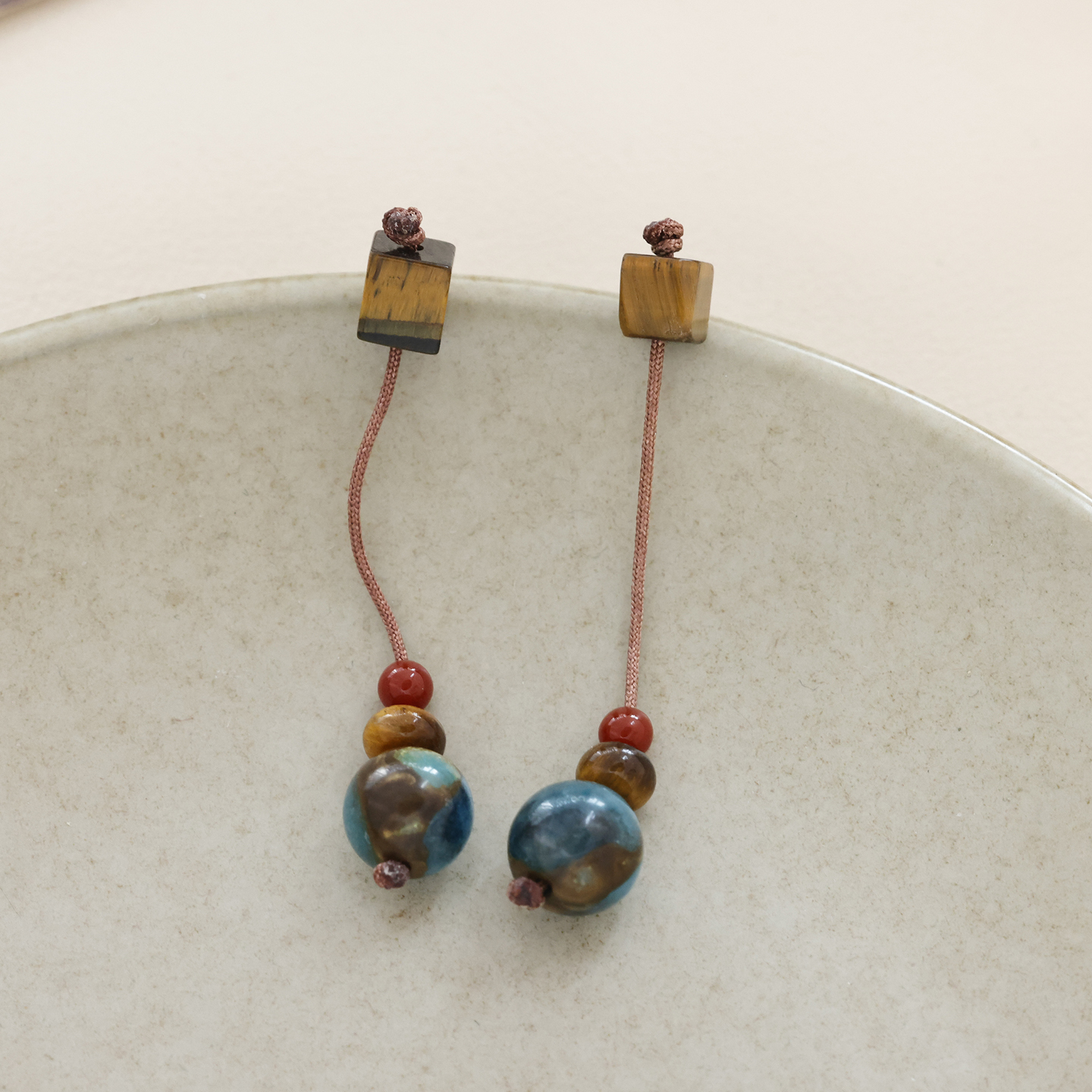 铜合金石英石耳饰 「九寨沟」长款耳钉 气质国潮复古风民族禅意耳环