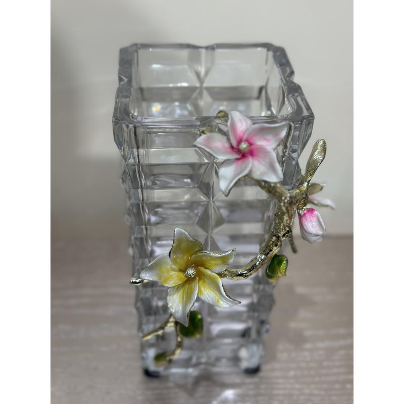 珐琅彩小干花瓶摆件客厅插花水晶玻璃欧式家居装饰V品中式创意家