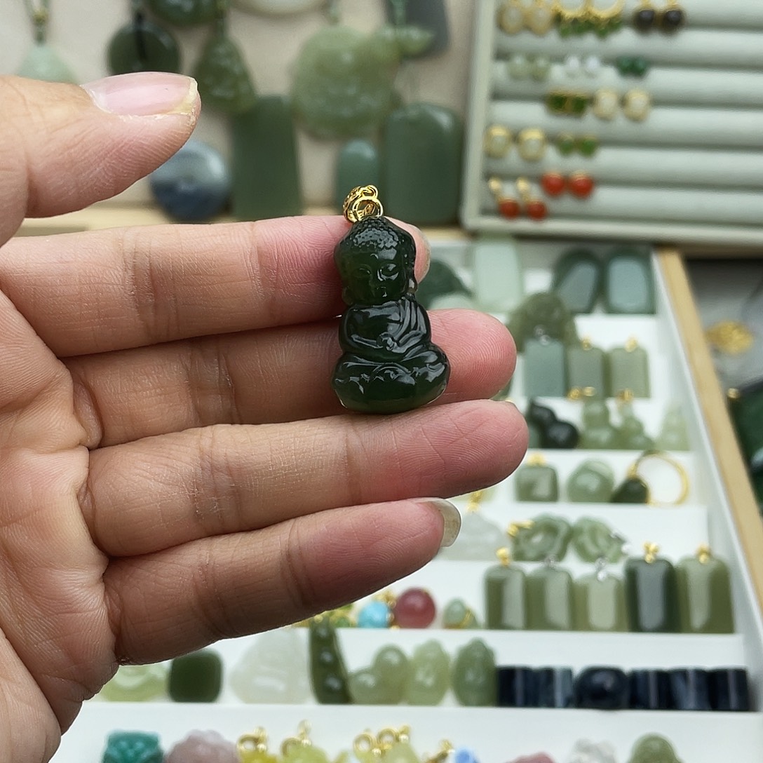 和田玉银S925镶嵌吊坠(不含链)
