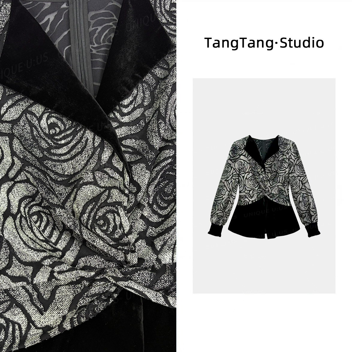 【TangTang·Studio】黑玫瑰丝绒高级气质显瘦女装上衣-255602
