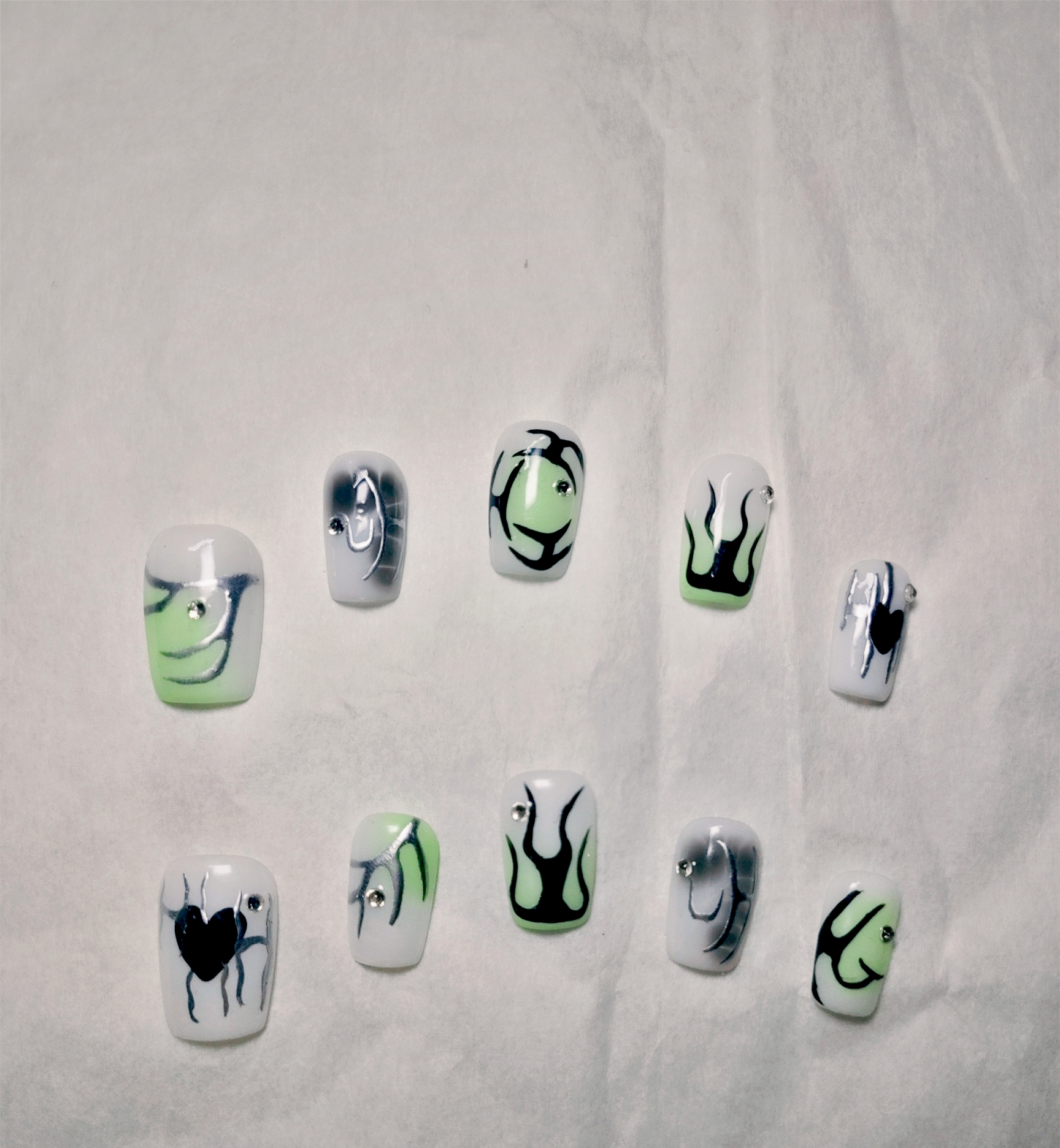 y2k千禧系列甜酷辣妹小众个性撞色短款手工穿戴美甲