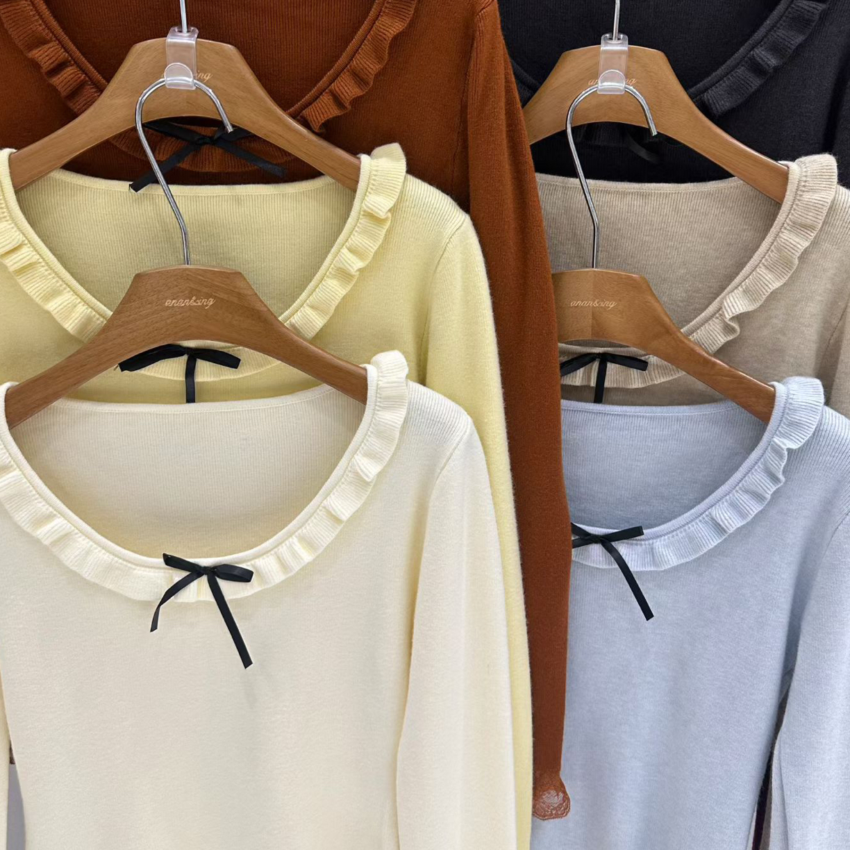 甜美修身#蕾丝花边针织衫