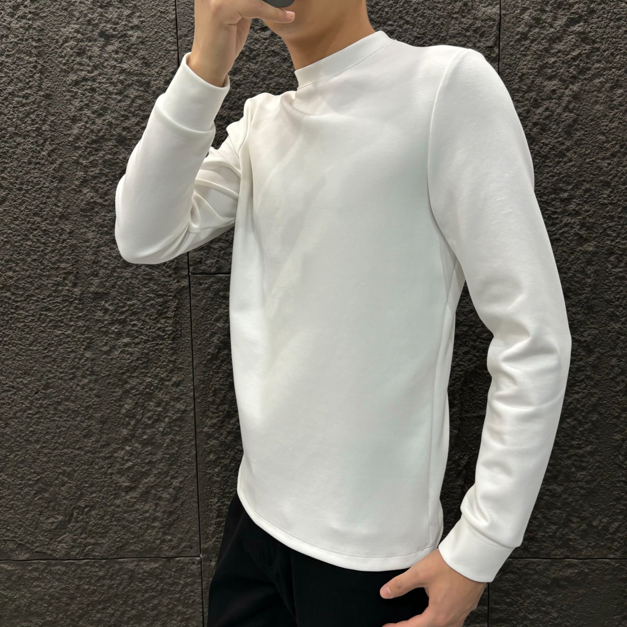 秋冬男士纯色加绒加厚打底衫男士高领修身高弹力长袖百搭休闲净版