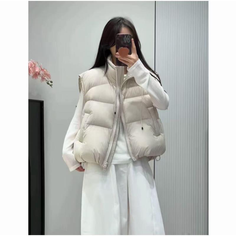 吊绳款泡芙面料2025冬新款羽绒马甲女白鸭绒时尚百搭立领短款马夹
