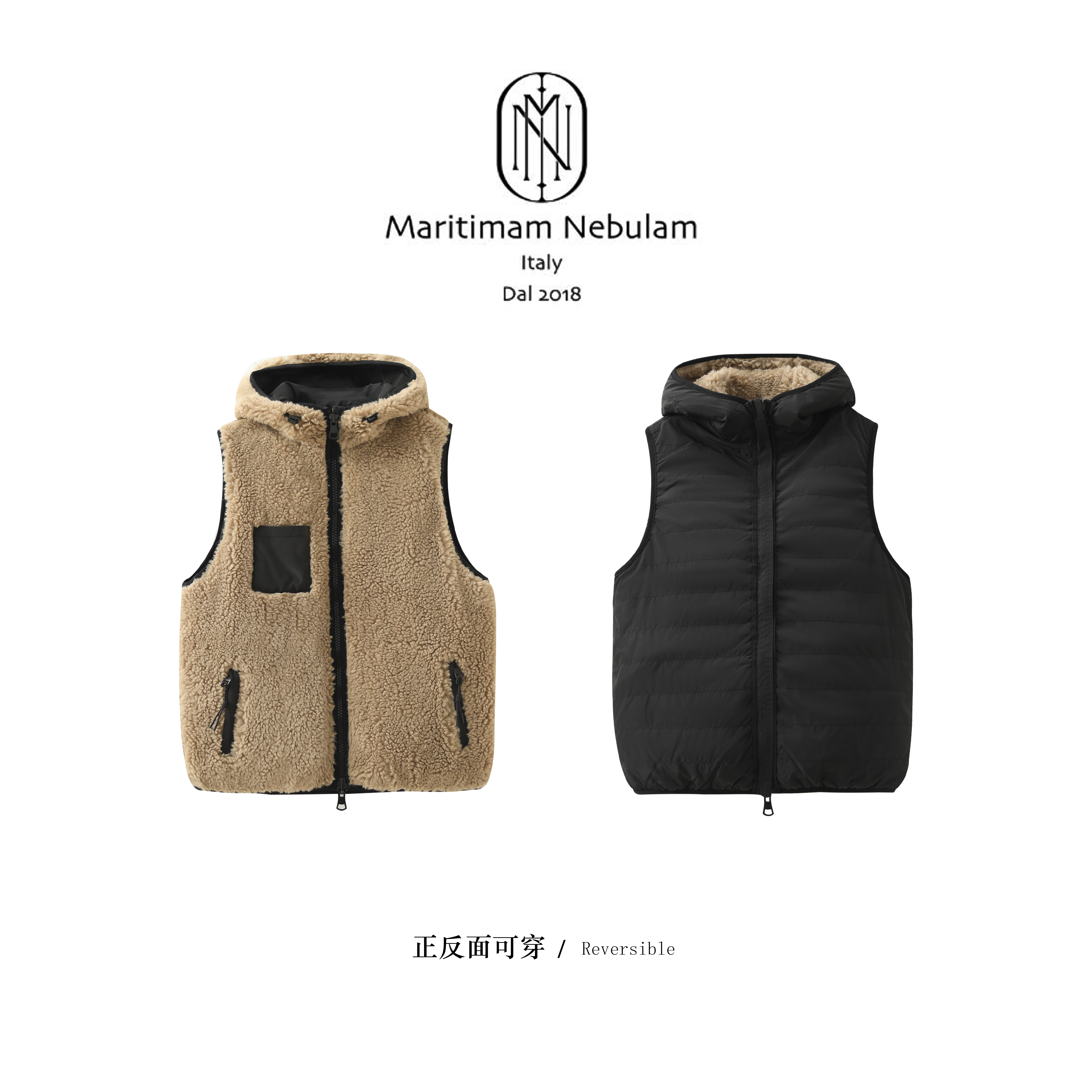 MN-【秘圈绒潮】连帽设计感羊毛双面穿马甲 JHC2108