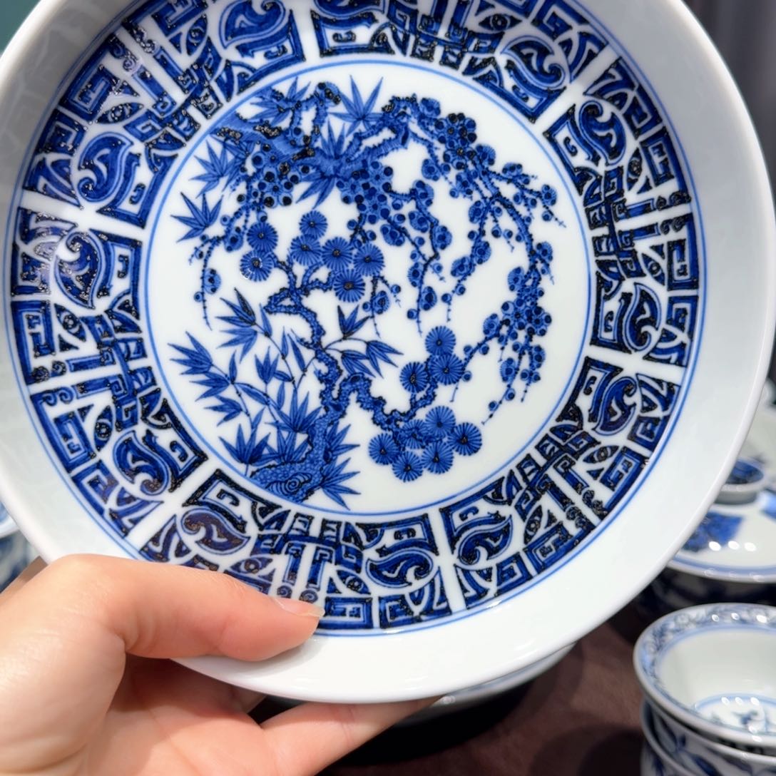 青花雯华堂手绘壶承