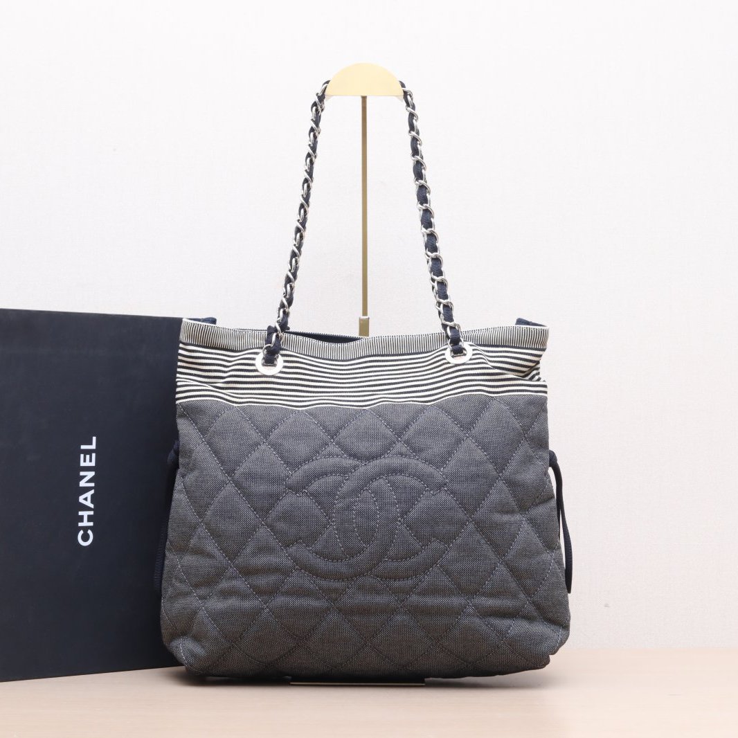 95新 Chanel/香奈儿 小花黑黑 牛仔 13开 香奈儿帆布 链条包