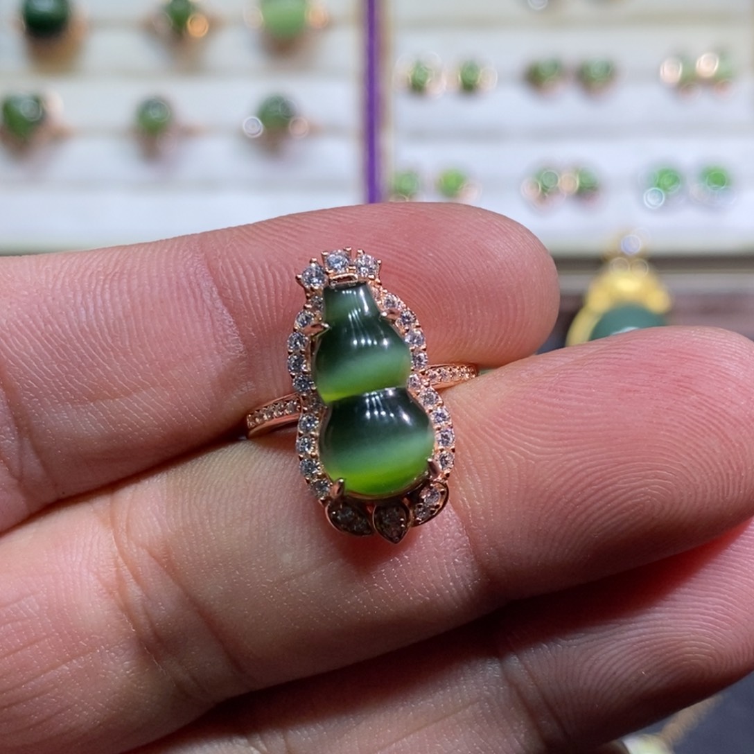 和田玉（碧玉）戒指银S925镶嵌