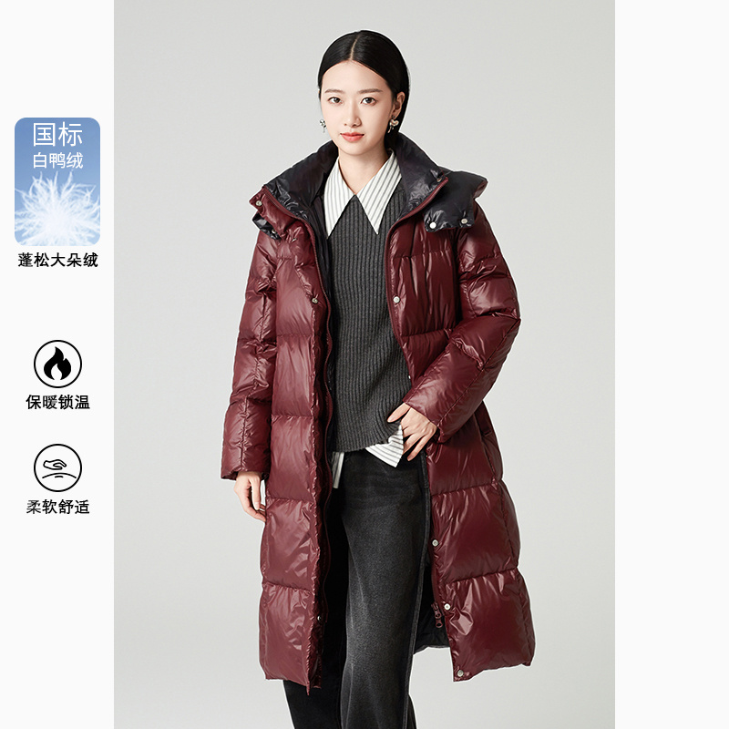 米娜精选勃艮第酒红哑光质感中长羽绒服A812AU806B2  80601
