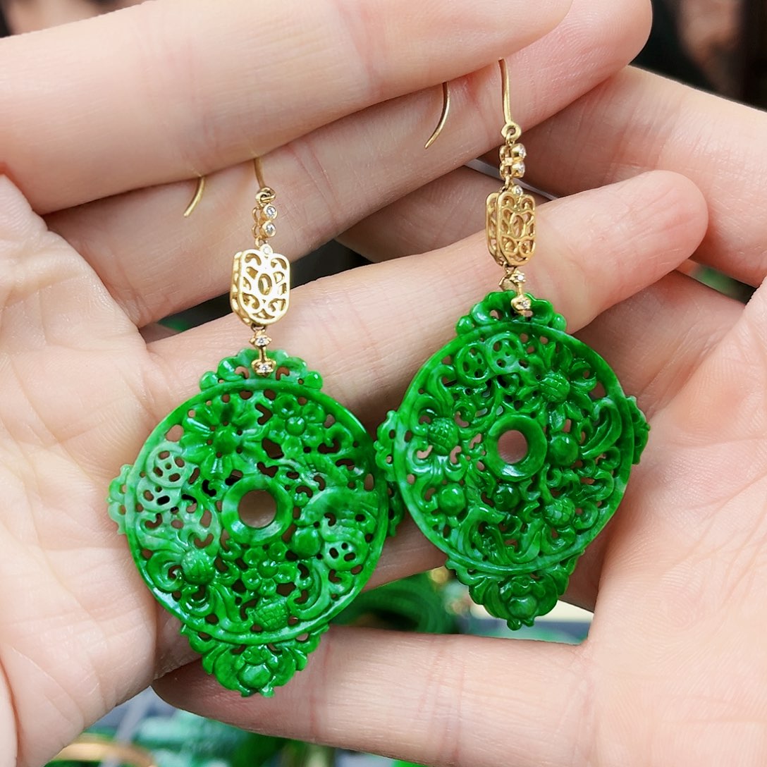 翡翠耳饰18K金镶嵌耳饰