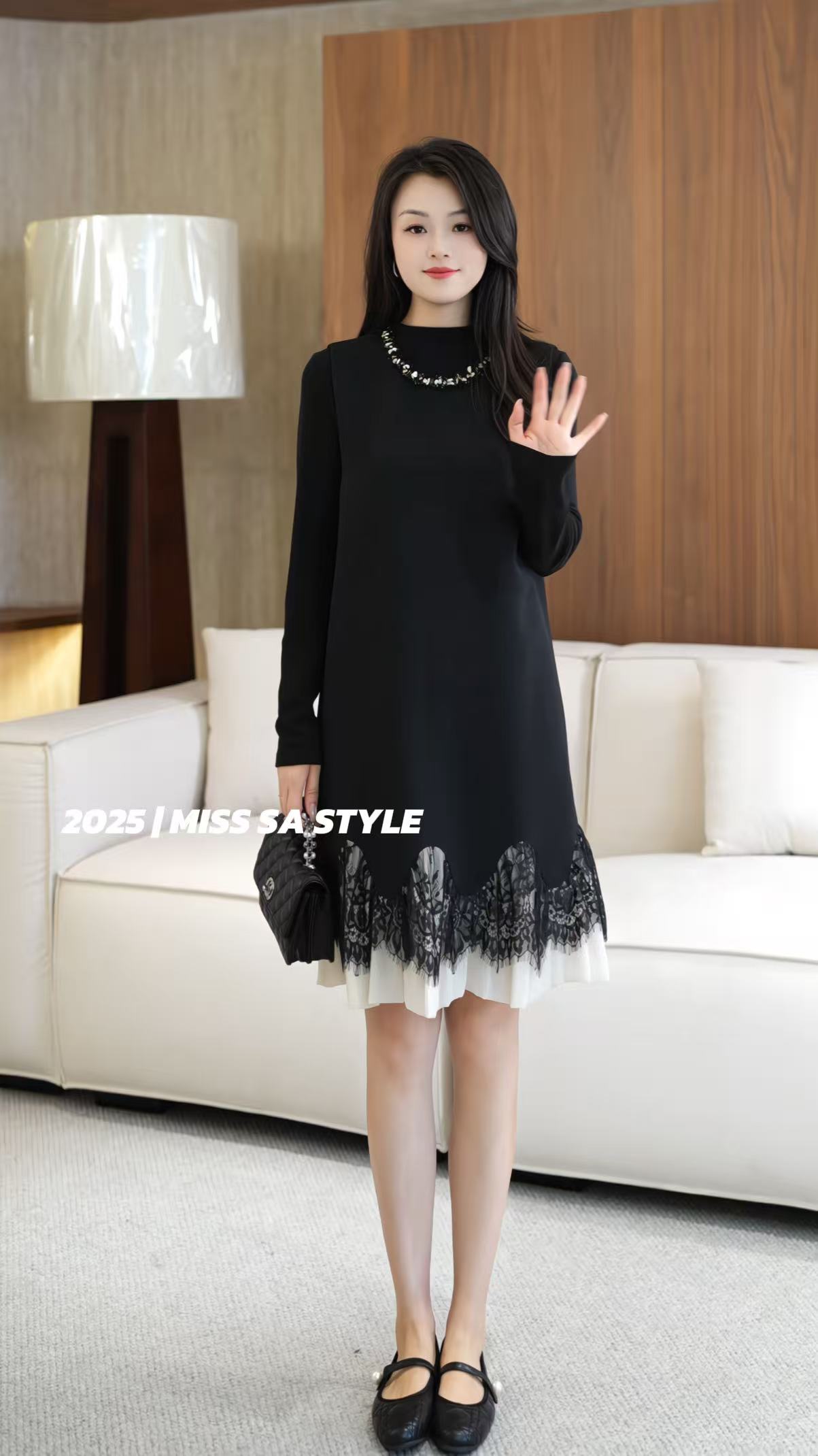 MISS SA 早秋新气质轻奢重工钉珠A版百搭显瘦马甲连衣裙25099516