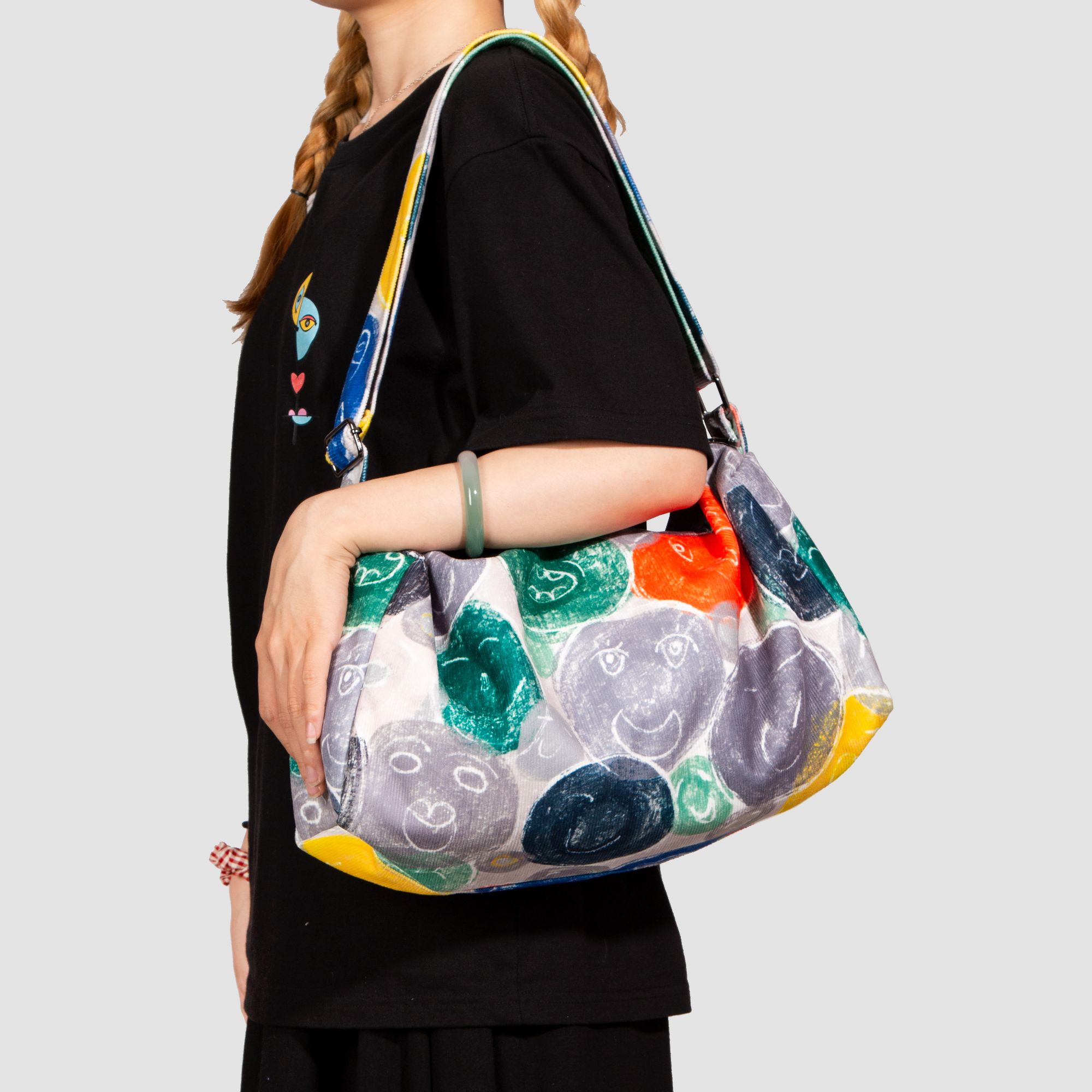 无品牌【枕头包】印花休闲时尚轻便单肩百搭户外圆形潮流便携环保