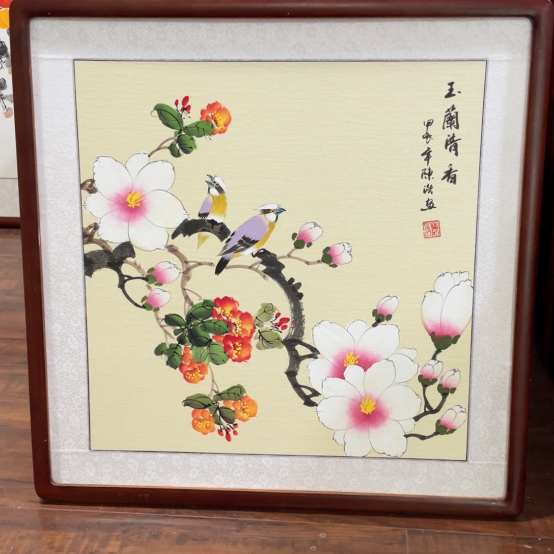 国画手绘带框尺寸63*63厘米