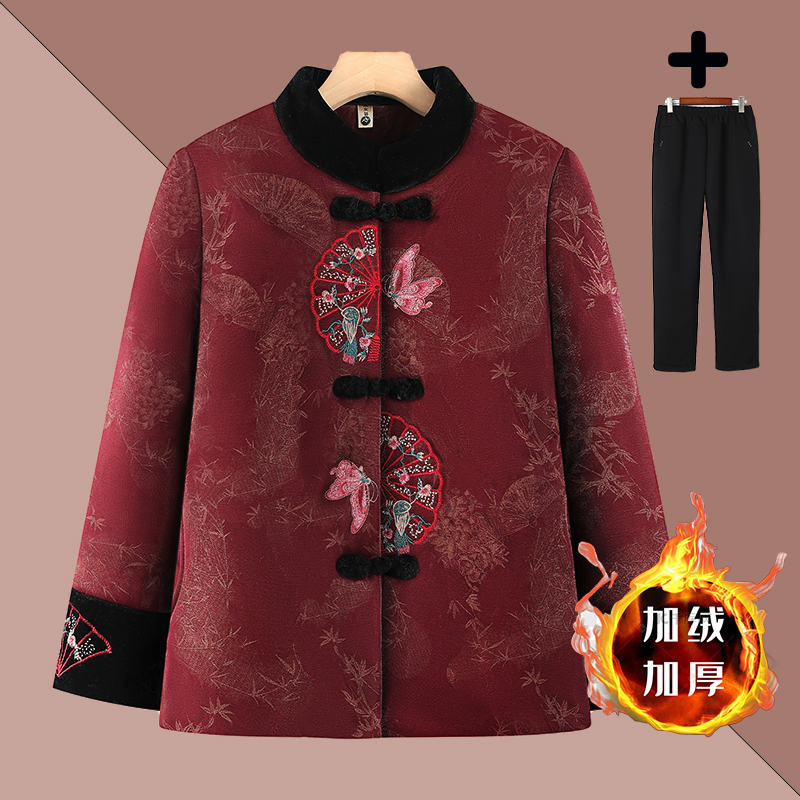 中老年女装秋冬国风加绒妈妈棉袄外套妈妈装中国风加厚奶奶装棉服
