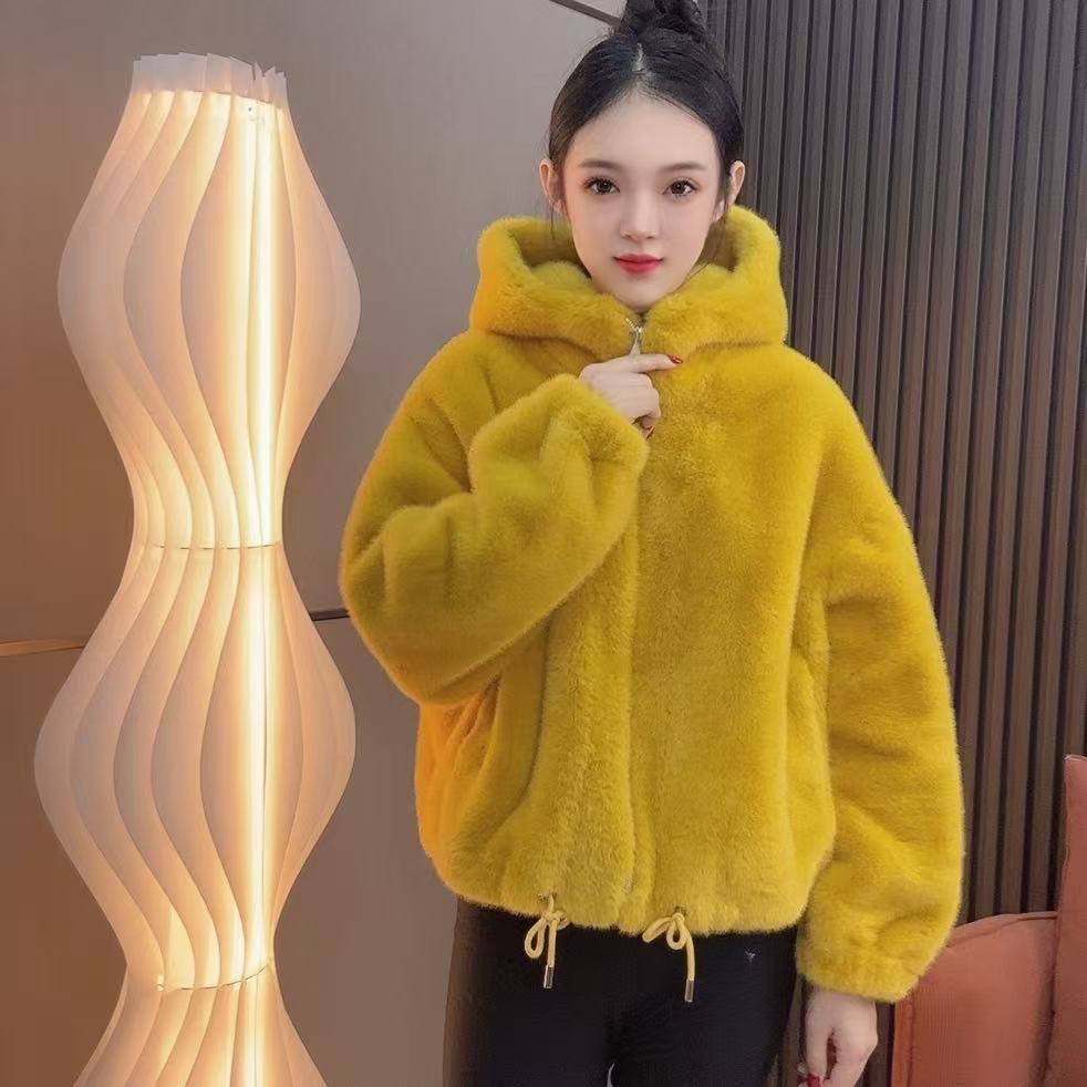 2025冬季水貂绒新款短款皮草宽松连帽加厚毛毛外套慵懒风厚款840