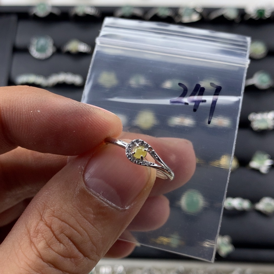 翡翠银S925镀金镶嵌戒指247