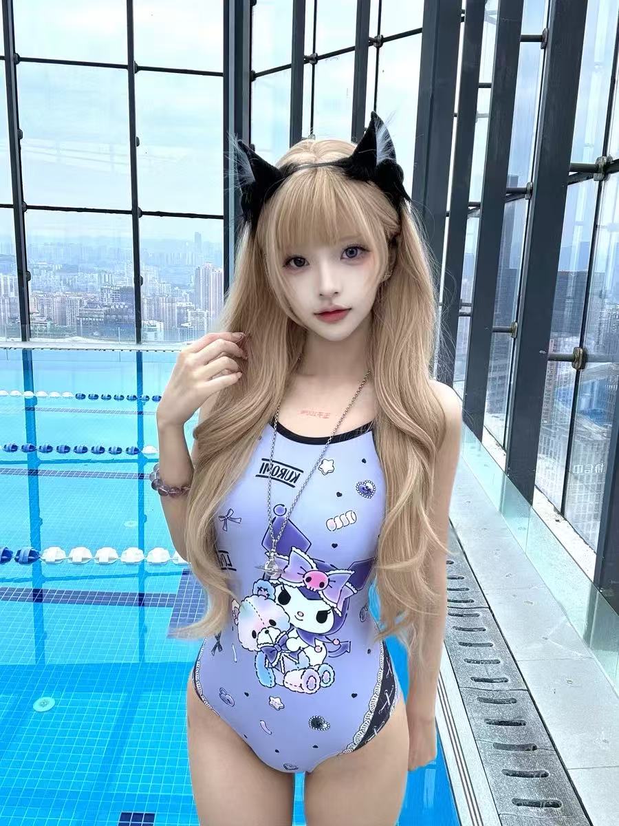 2025新款库洛米连体三角竞速游泳衣速干显瘦