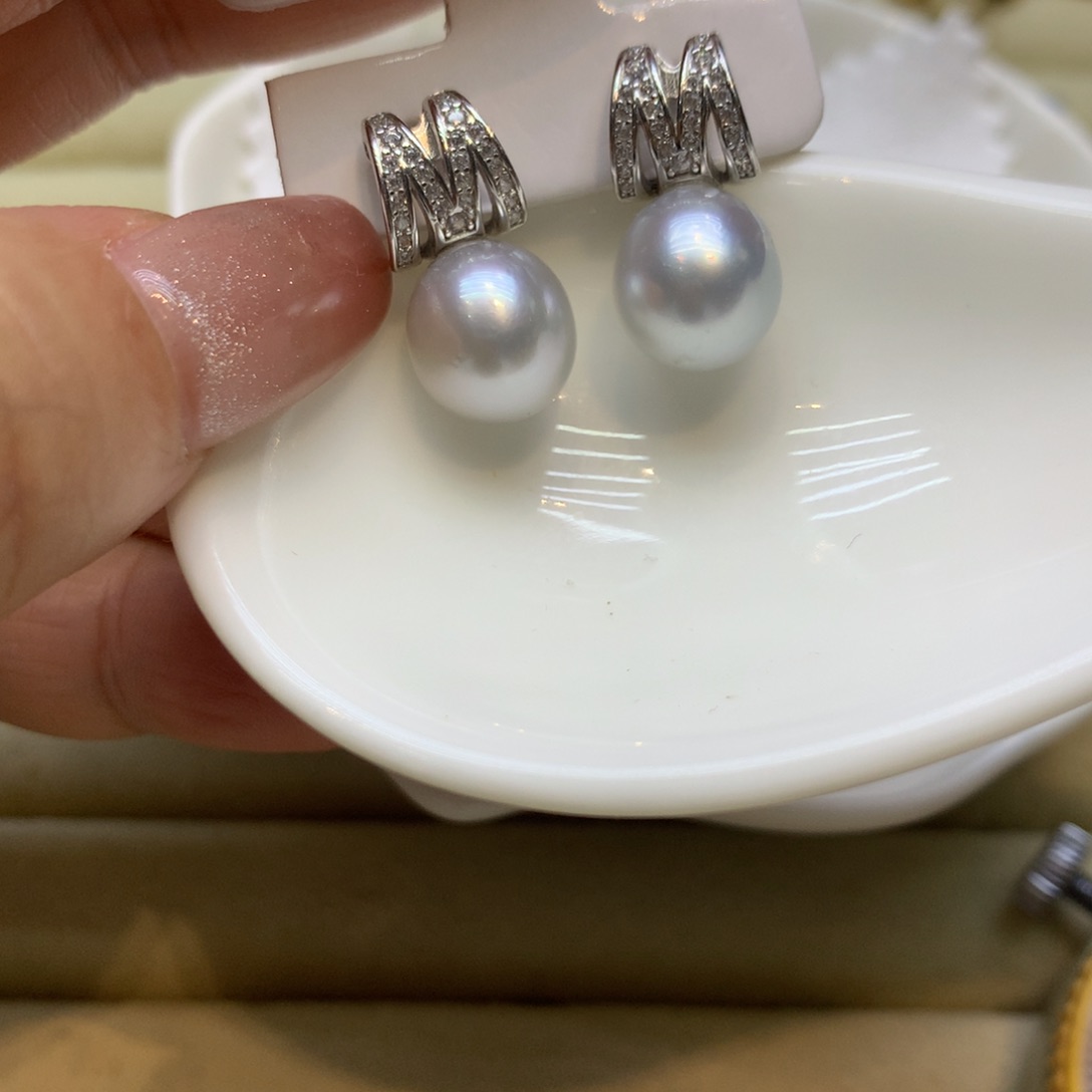 银S925镶嵌耳饰海水珍珠