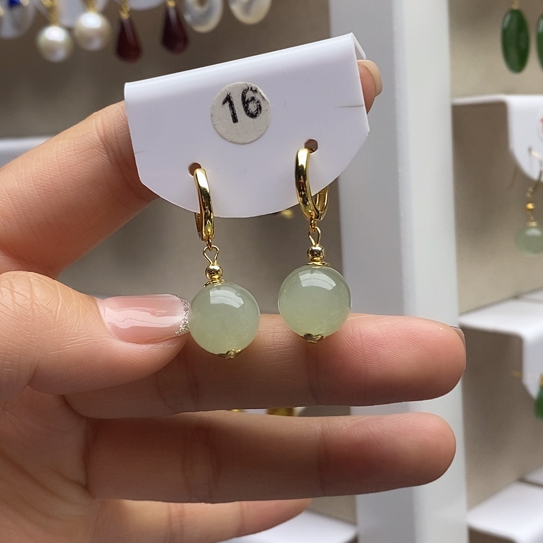 和田玉银S925镶嵌耳饰