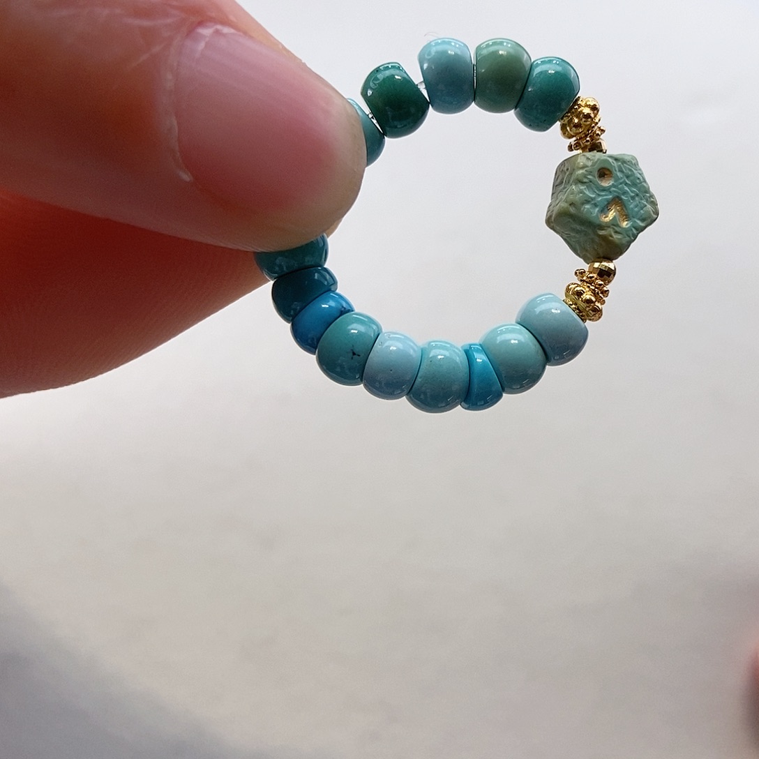 绿松石戒指18K金镶嵌设计款星星