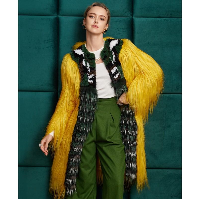 【一叶知秋】2025年新款皮草外套女装时尚黄色T24068