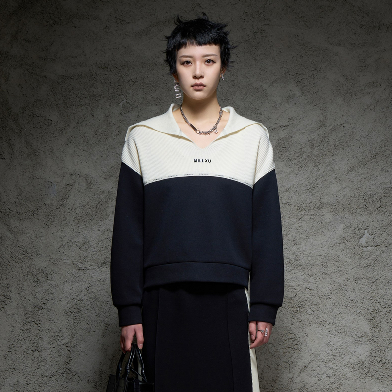 MILIXU联名款拼色海军领拼色卫衣女百搭学院风上衣