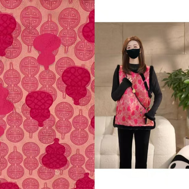 Miss.Z【福禄满堂】提花拼水貂毛夹棉马夹#m2327