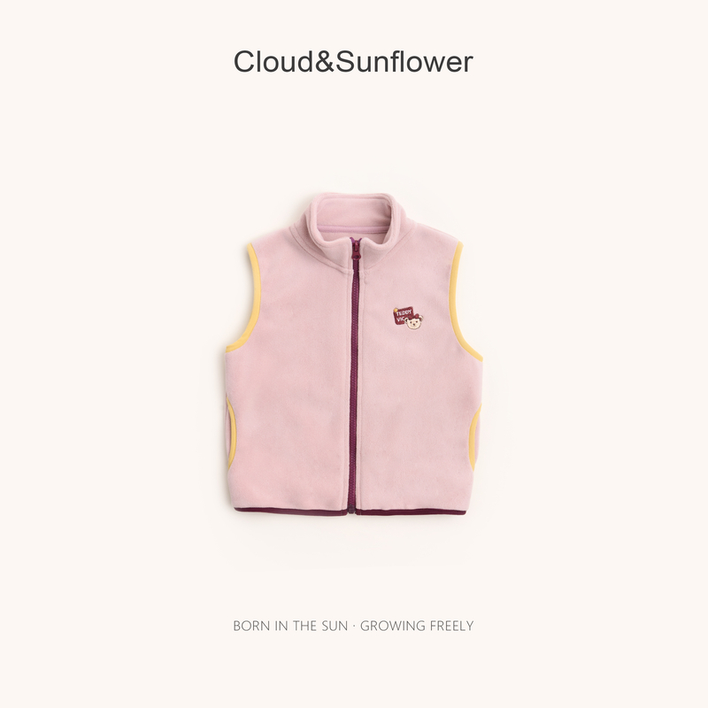 【云朵小葵】女童冬季新款撞色小熊半高领休闲马甲1114609