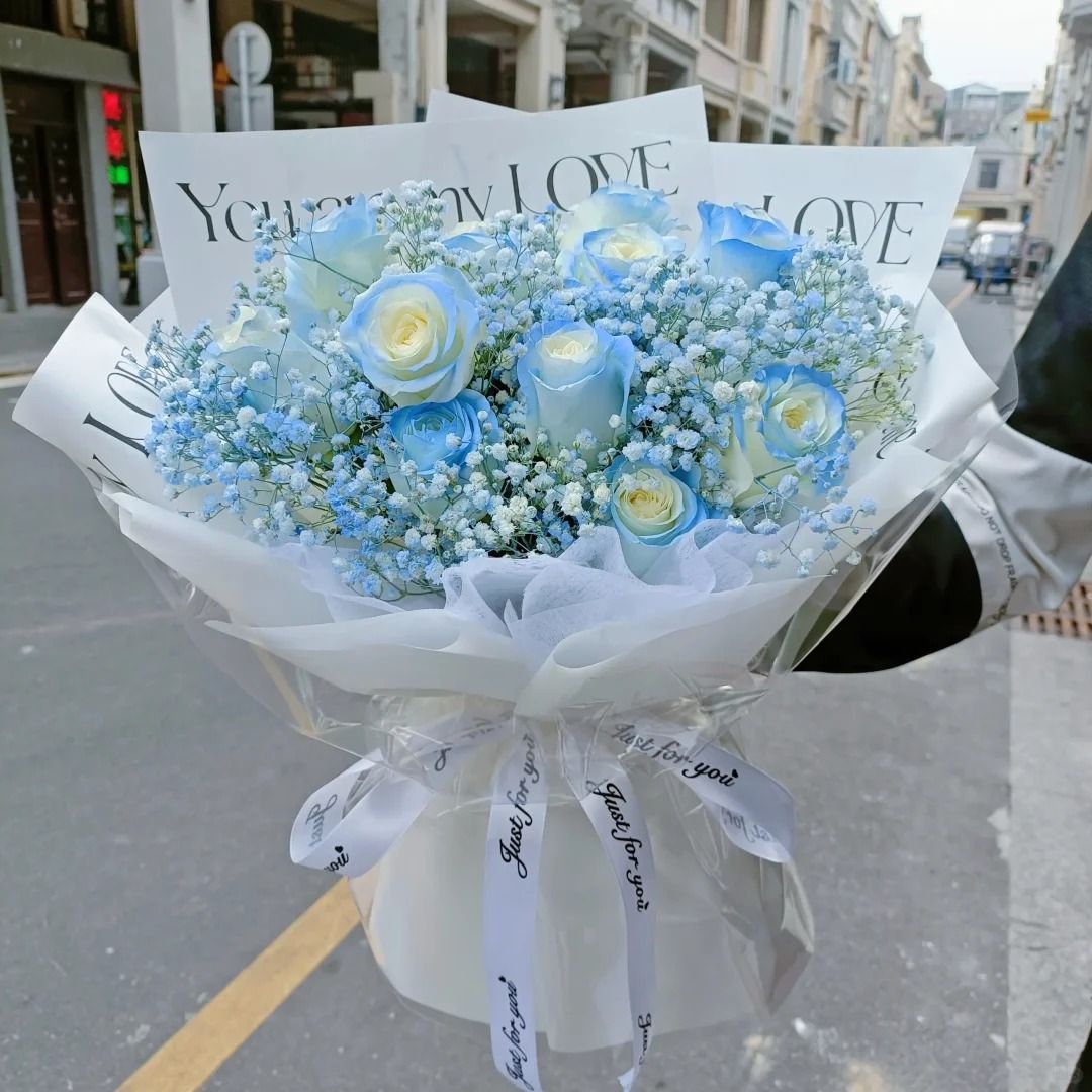 【偏爱】11枝碎冰蓝玫瑰鲜花生日礼物鲜花送爱人礼物朋友闺蜜生日花束表白花店送花上门