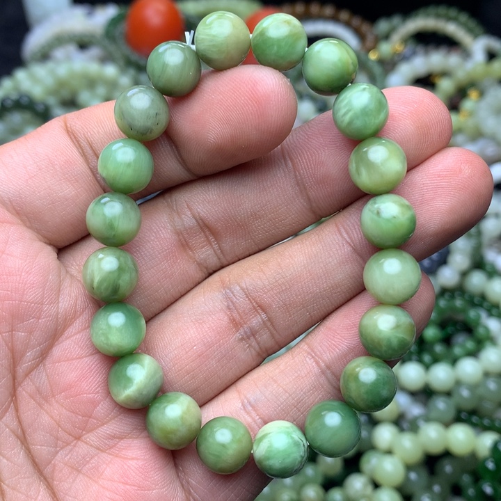 星***化和田玉未镶嵌手串黑羊洞碧玉