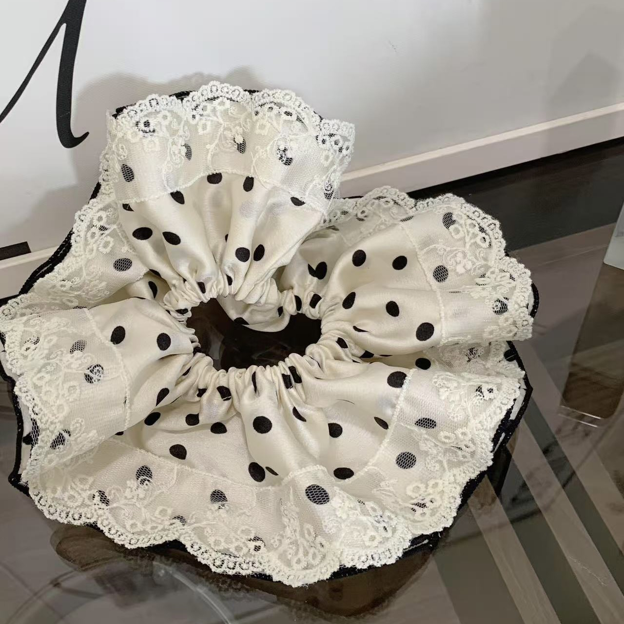 毛小兔2025夏季新款波点蕾丝大发圈