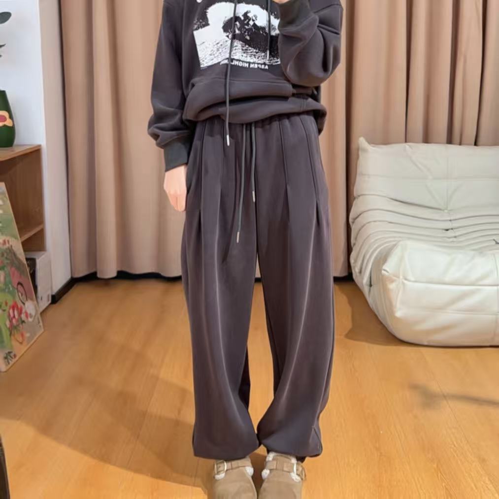 13719余小鱼【主场卫裤】深灰色松紧腰加绒韩系秋冬束脚休闲裤女装