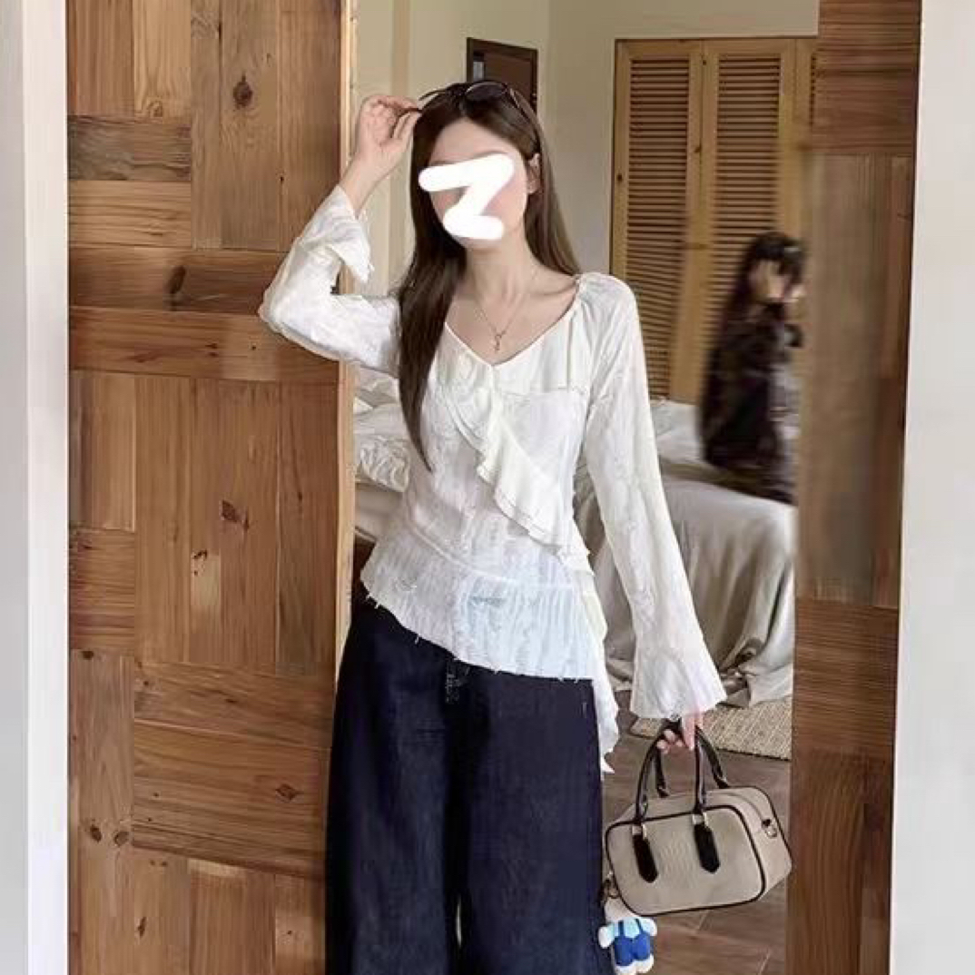 秋季辣妹大码法式韩版百搭针织T恤设计感镂空显瘦长袖不规则上衣