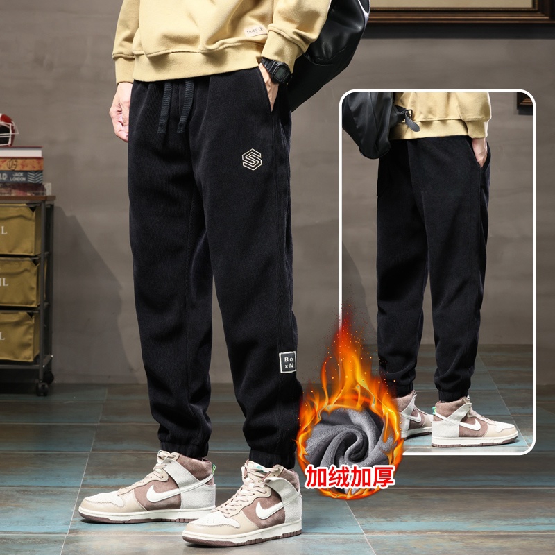 秋冬休闲裤男士百搭保暖加厚爆长裤2025加绒灯芯绒潮束脚宽松新款
