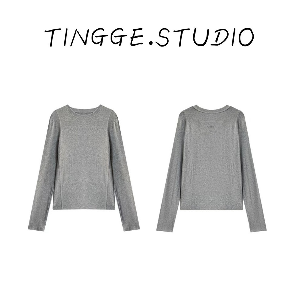 TING GE 欧货纯色正肩显瘦设计裸感显瘦亲肤长袖上衣 AC 531307-A