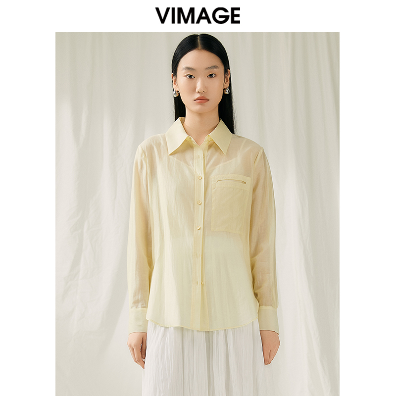 VIMAGE纬漫纪夏季新款宽松舒适薄衬衫女衬衣V1909506