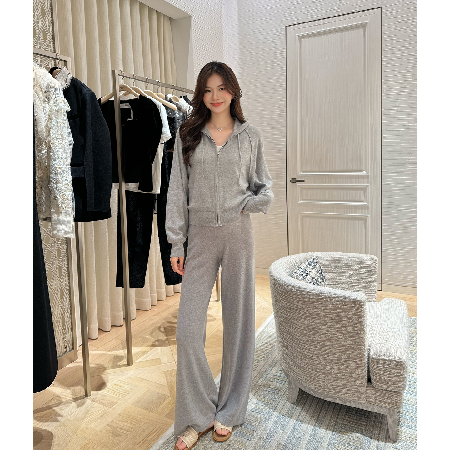 【琳媚】“裤子”秋冬新款时尚百搭通勤高腰显瘦针织休闲裤女