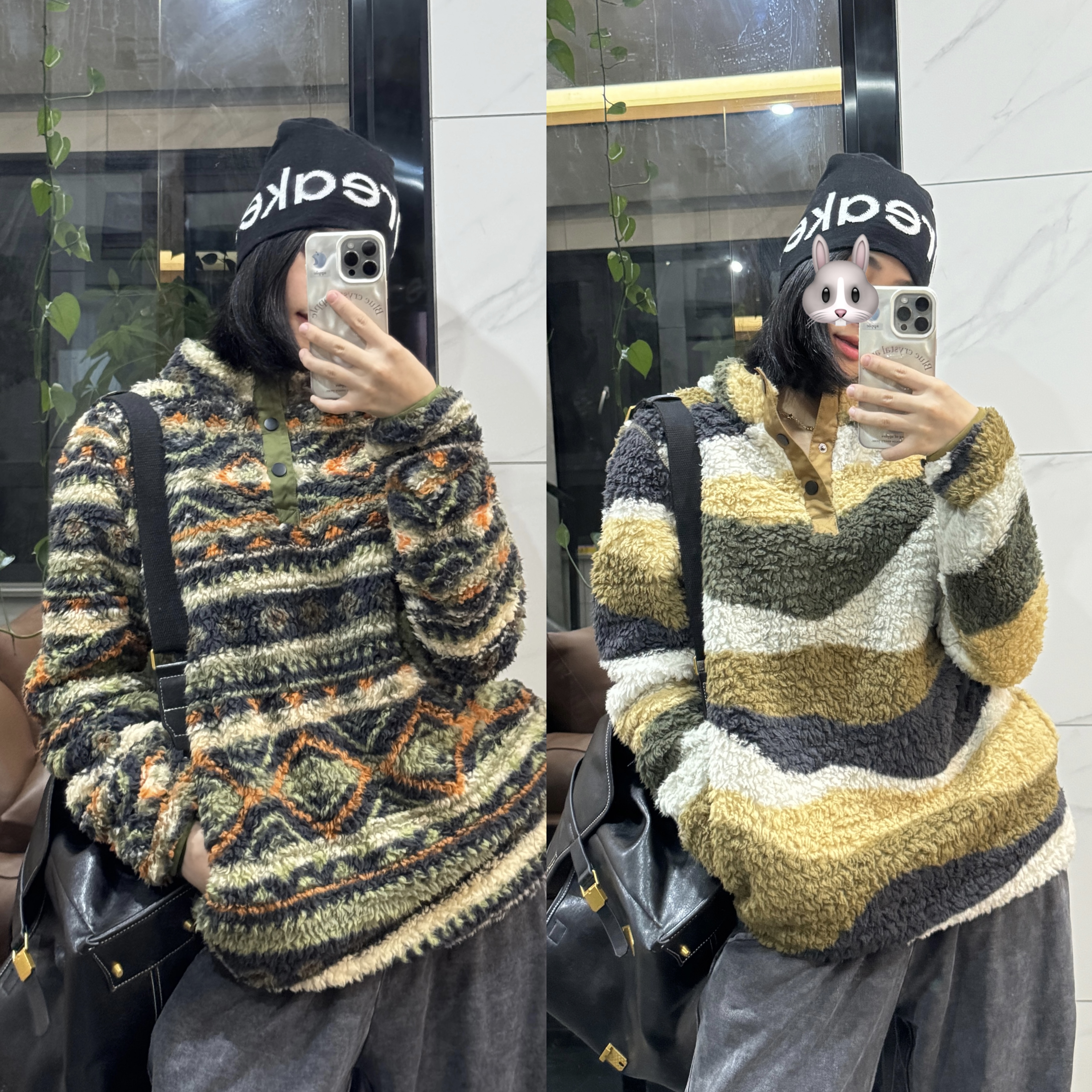 C459美式费尔岛风男女情侣羊羔绒迷彩短款休闲百搭秋冬厚卫衣XFZ