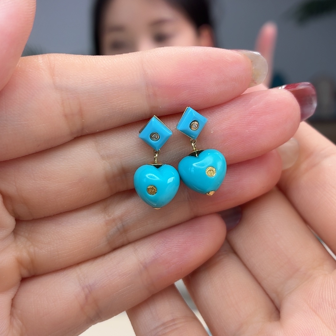 18K金镶嵌绿松石耳饰