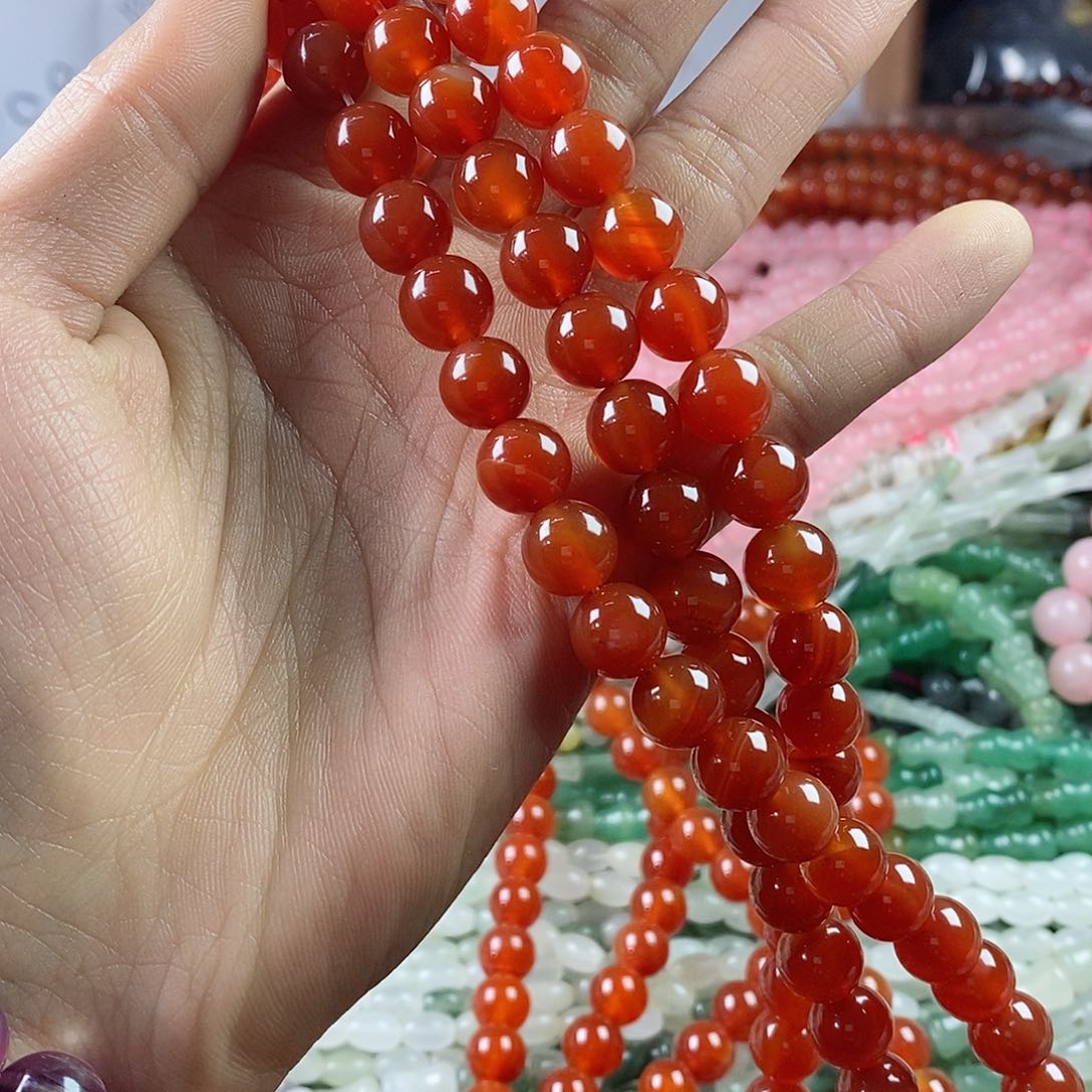 玛瑙/玉髓珠宝半成品合金一条天然10mm红玛瑙圆珠A级