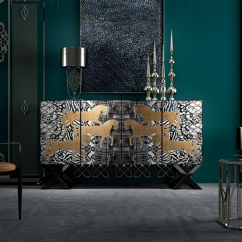 法式复古玄关柜全实木装饰柜家用客厅马彩绘中古餐边柜沙发旁边柜